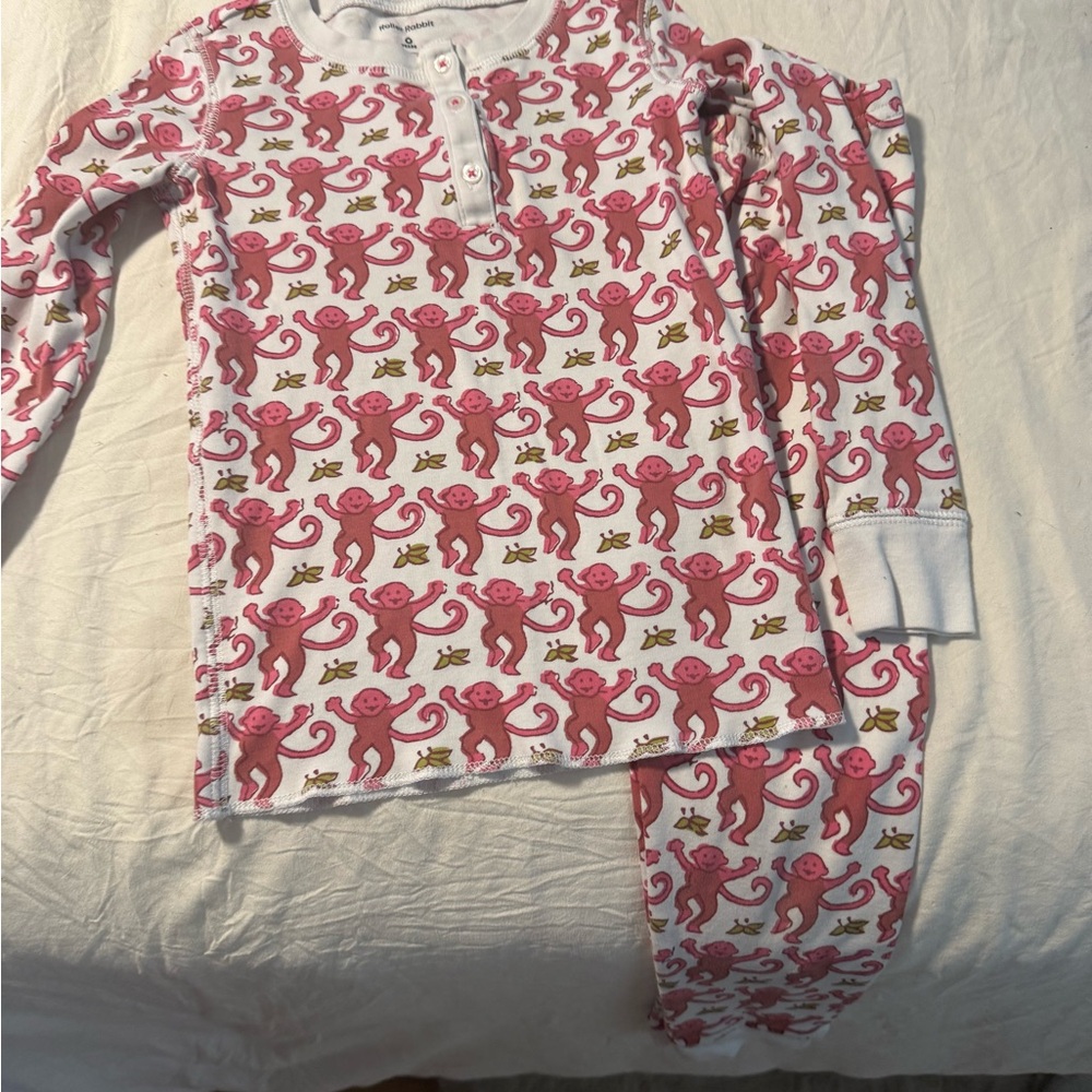Roller Rabbit Pink and White Pajama Set with Festive Pattern